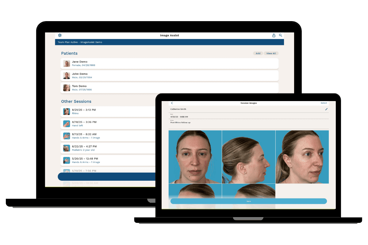 ImageAssist web viewer showing a patient's standardized clinical photo session